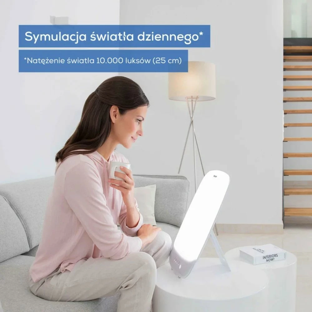 Lampë dite terapike, Beurer, TL85, LED 10000 lux në 20 cm, sipërfaqe 30x37 cm, timer 30/120 min, me bazë të heqshme, argjendtë/bardhë