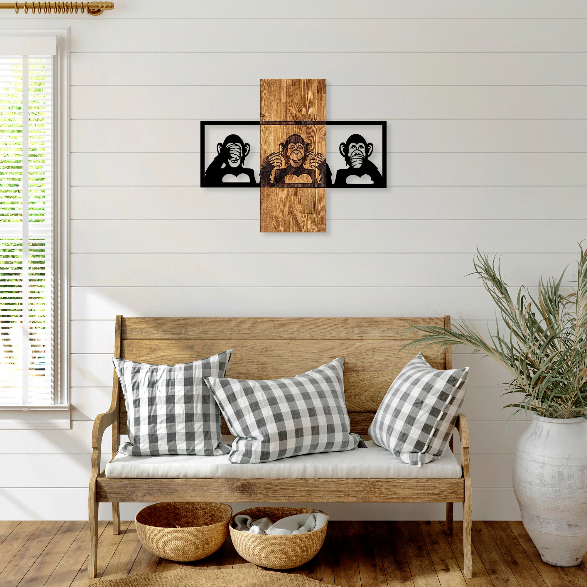 Aksesor dekorativ muri, dru dhe metal, ngjyrë arre dhe e zezë, Wallity MA-300, 58x71cm