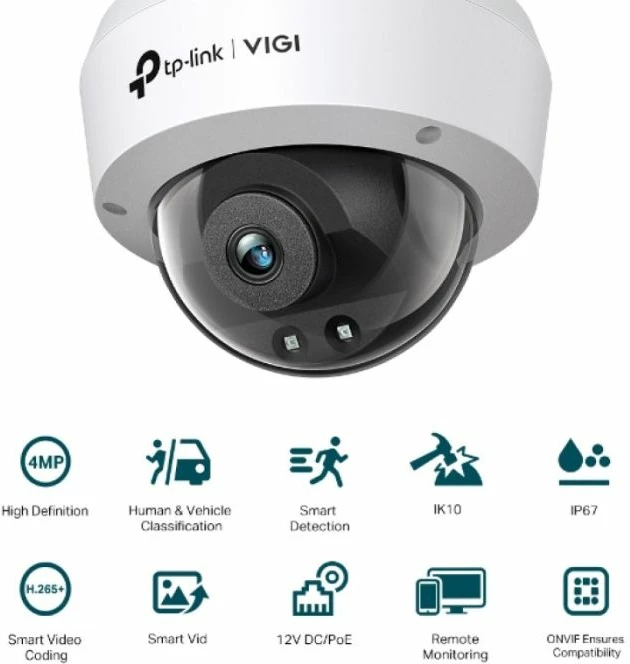 Kamerë sigurie IP dome TP-LINK VIGI C240I 4MP 2560×1440 IR 30m PoE lente 4mm, bardhë/zezë