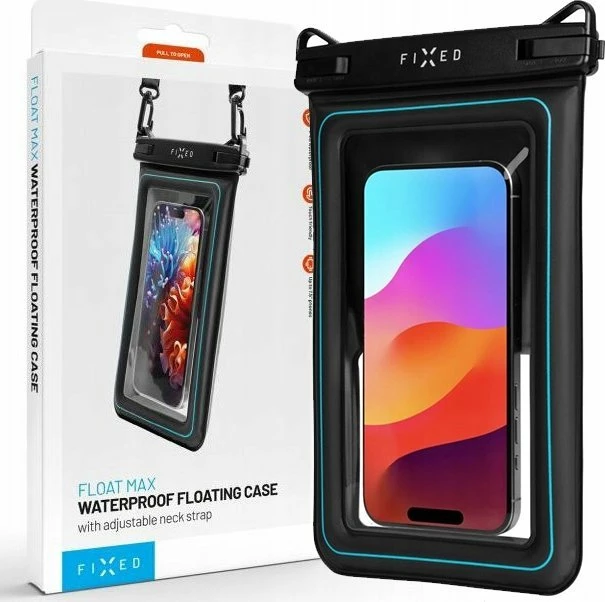 Mbështjellës i papërshkueshëm prej ujit Fixed Float Max universal deri 7.5\", IPX8, me litar qafe, i zi