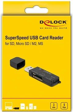 Lexues kartelash DeLOCK SuperSpeed USB 3.2 Gen 1 Type-A, SD/microSD/MS, 5 Gbit/s, i zi