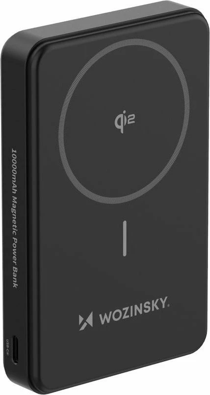 Powerbank Wozinsky WLWP-10KA0Y3S 10000 mAh 22.5W PD Qi2 me mbajtëse 1x USB-A 1x USB-C, i zi
