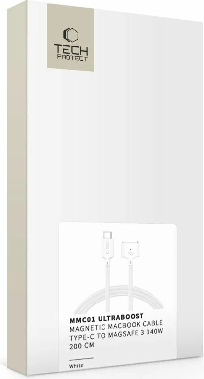 Kabllo USB-C në MagSafe 3 Tech-Protect MMC01 Ultraboost 140W 2m, e bardhë, 1 copë