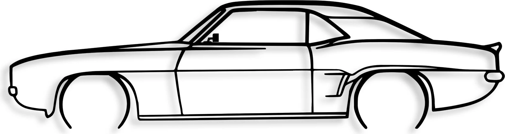 Aksesor dekorativ metalik për mur, siluetë Chevrolet Camaro V2, ngjyrë e zezë, 70x18cm