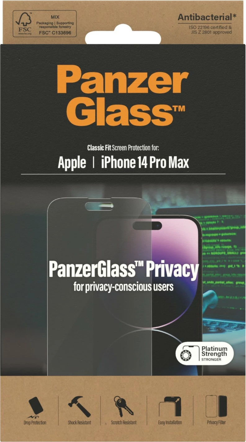 Mbrojtës ekrani PanzerGlass për iPhone 14 Pro Max Privacy, antibakterial