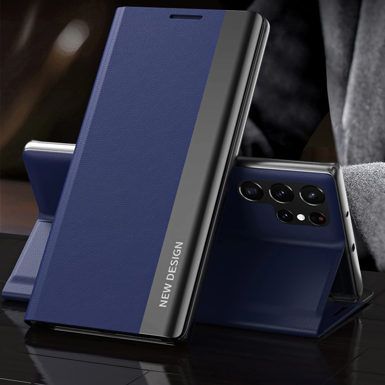 Mbështjellës Hurtel Sleep Case Pro për Samsung Galaxy S25 Ultra, me kapak dhe mbajtës, Kaltër