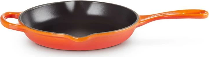 tigan gize, Le Creuset, Signature 20 cm (20182200900422), me grykë derdhjeje dhe dorezë ndihmëse, portokalli/zezë