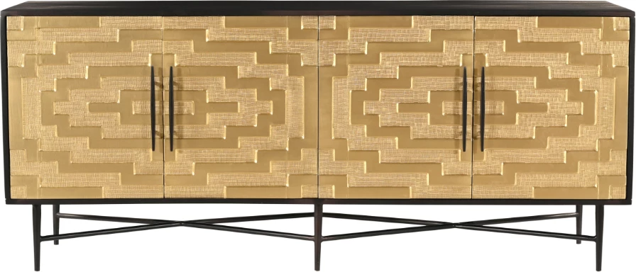 Komodë anësore RITZ, 4 dyer, e zezë me të artë mat, 180x45x76