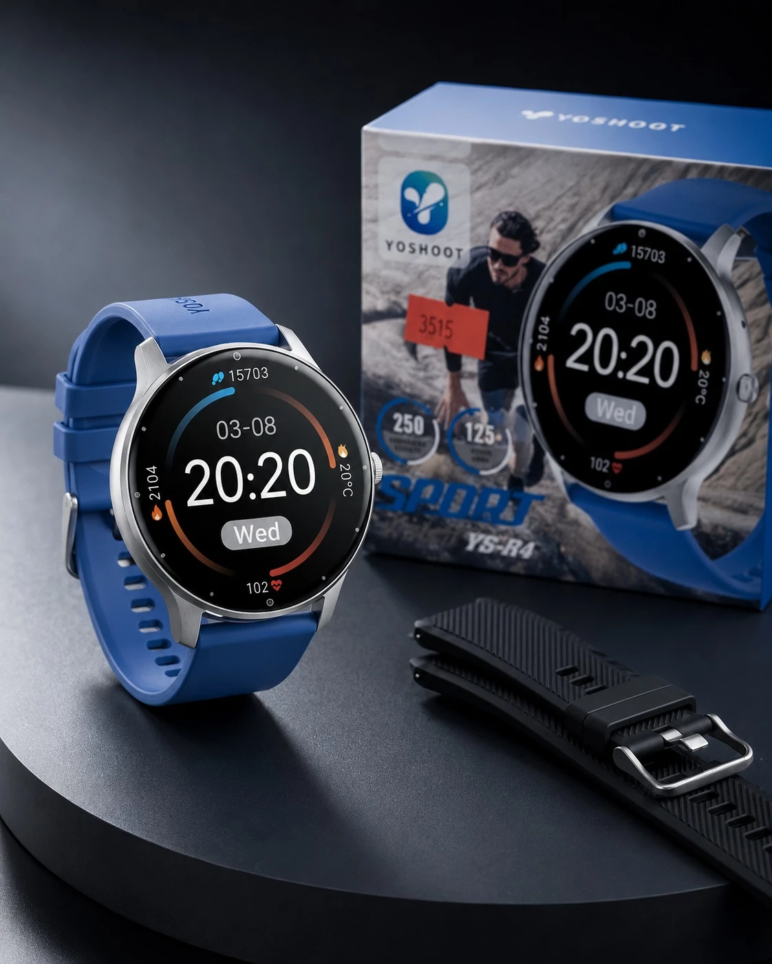 Smartwatch Sport YS-R4 me Ekran Rrethor dhe Rrip Blu