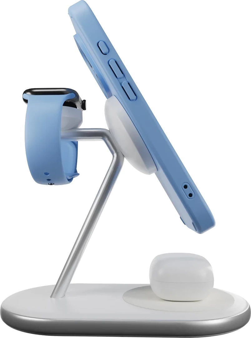 Karikues wireless 3-në-1 Puro Mag Station Qi2, MagSafe, i bardhë