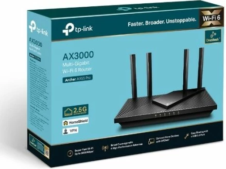Router TP-LINK Archer AX55 Pro, Wi‑Fi 6 AX3000 Dual Band, 2.5G port, Gigabit, USB 3.0, i zi
