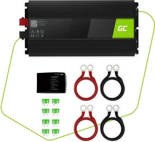 Inverter për veturë Green Cell INV21, 24V në 230V, 6000W, 2x USB PD, i zi