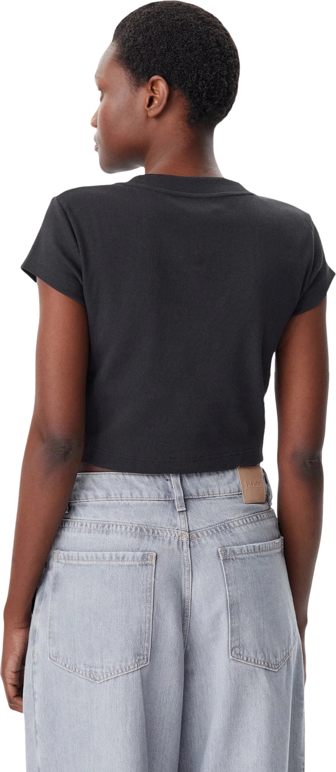 Maicë për femra Calvin Klein Jeans MONOGRAM BABY TEE LV047AB802, e zezë [Madhësia: M]
