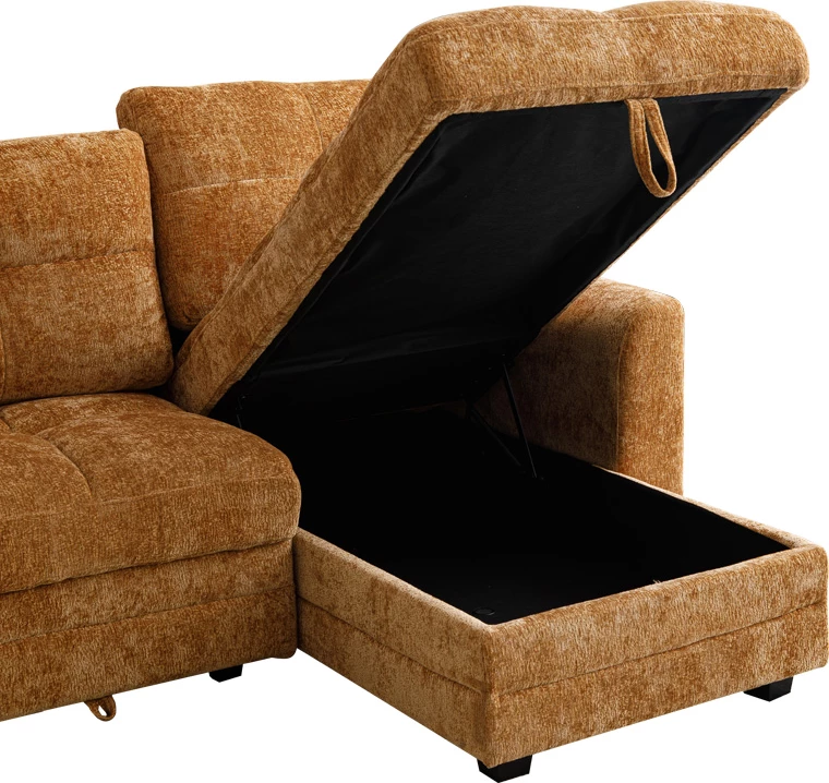 Këndare Comfie me hapësirë për magazinim, stof ngjyrë deveje, 267x159x97cm