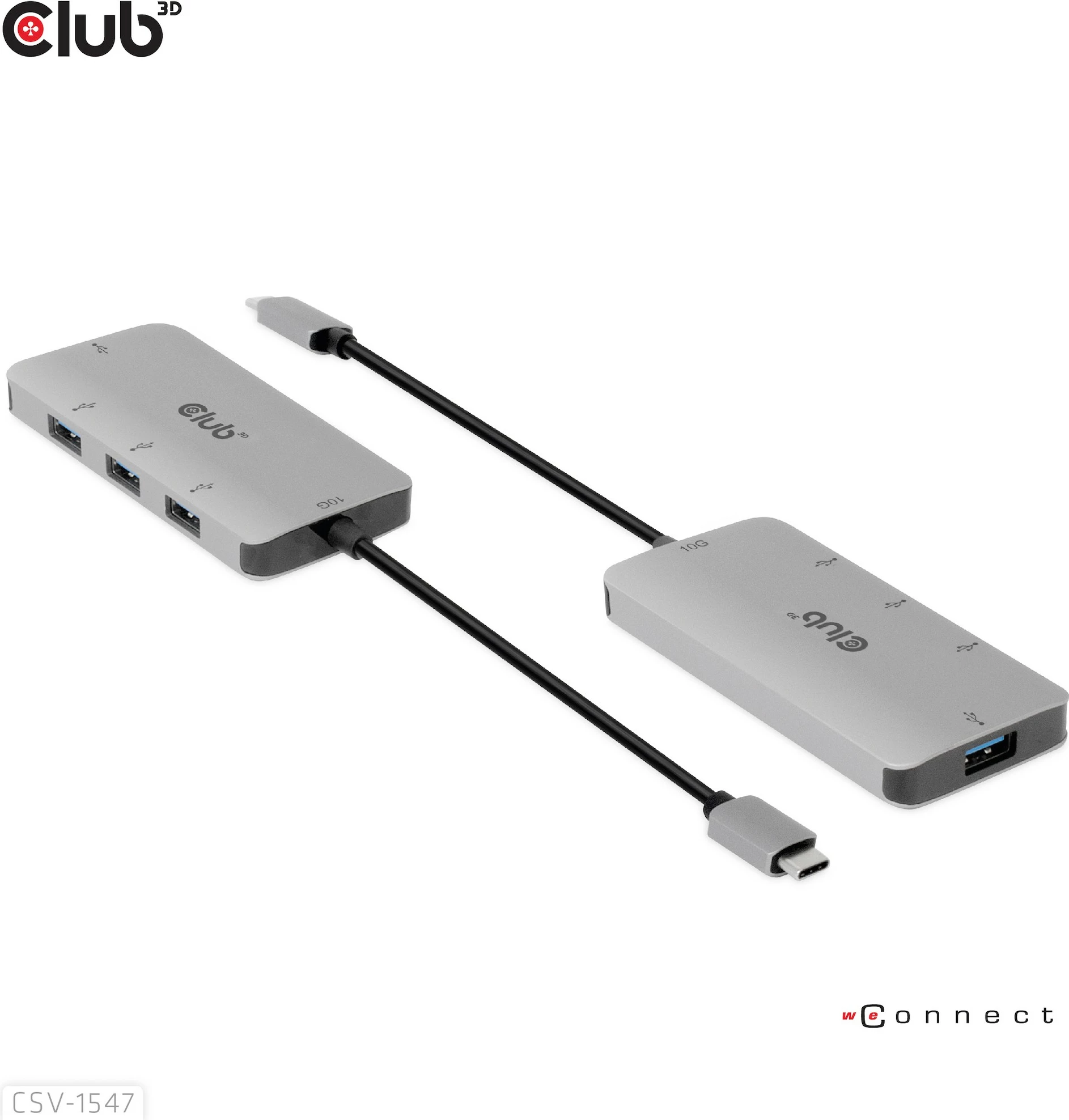 USB hub Club3D CSV-1547, 4x USB 3.1 Type-A, 10Gbps, Type-C, zi/argjendtë