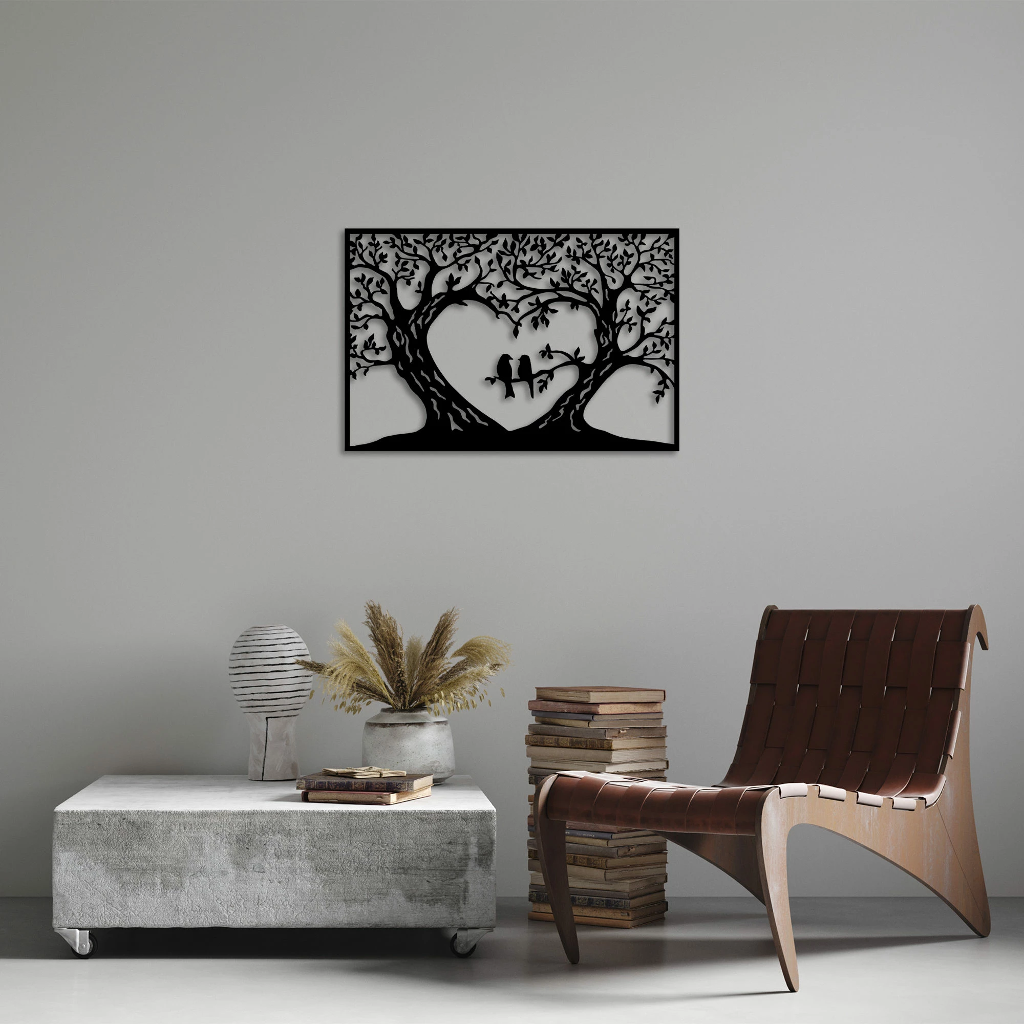 Aksesor muri dekorativ prej metali, Wallity, Birds Love - 280 S, ngjyrë e zezë, 46x69cm