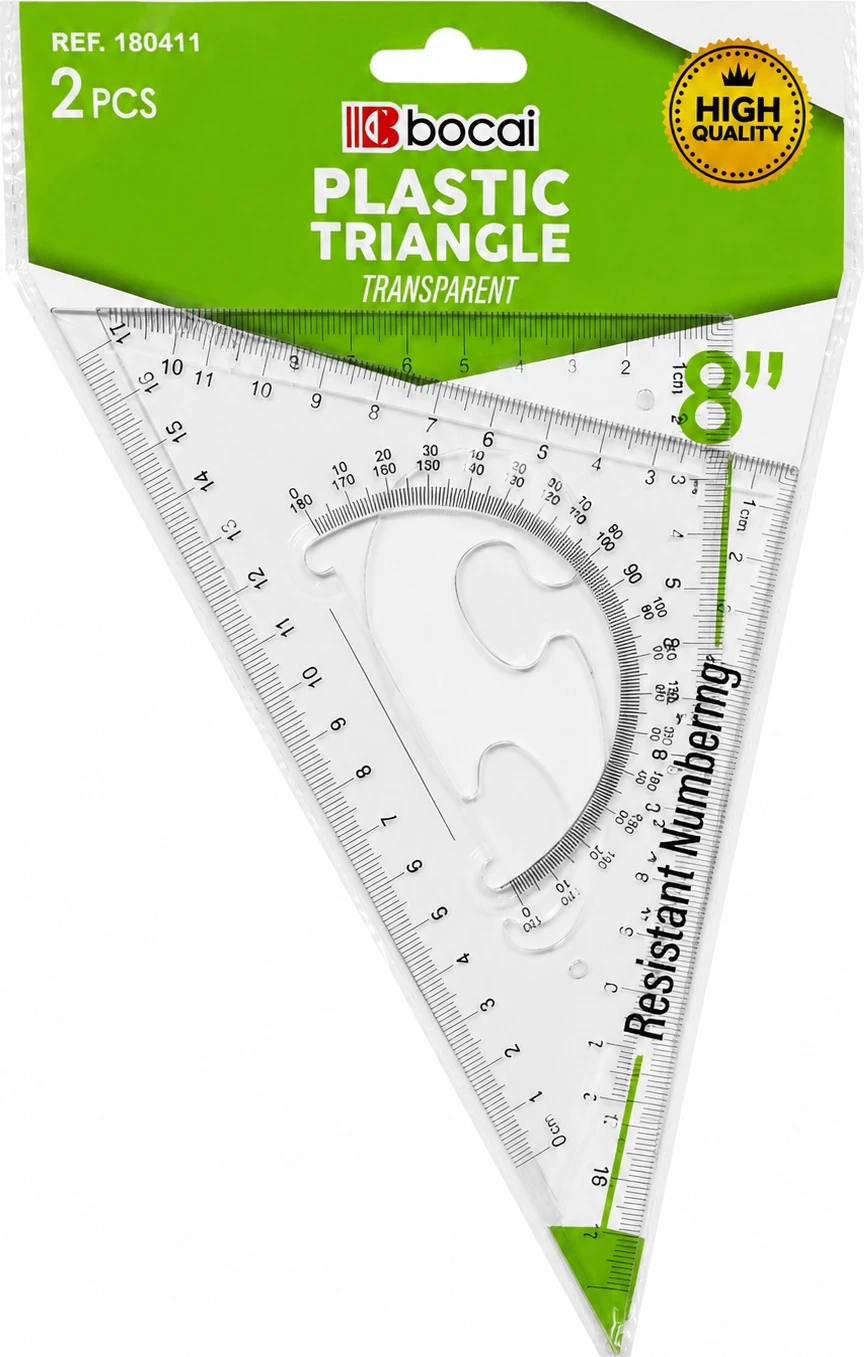 Set trekëndëshash plastikë transparentë Bocai – 8" (2 copë)