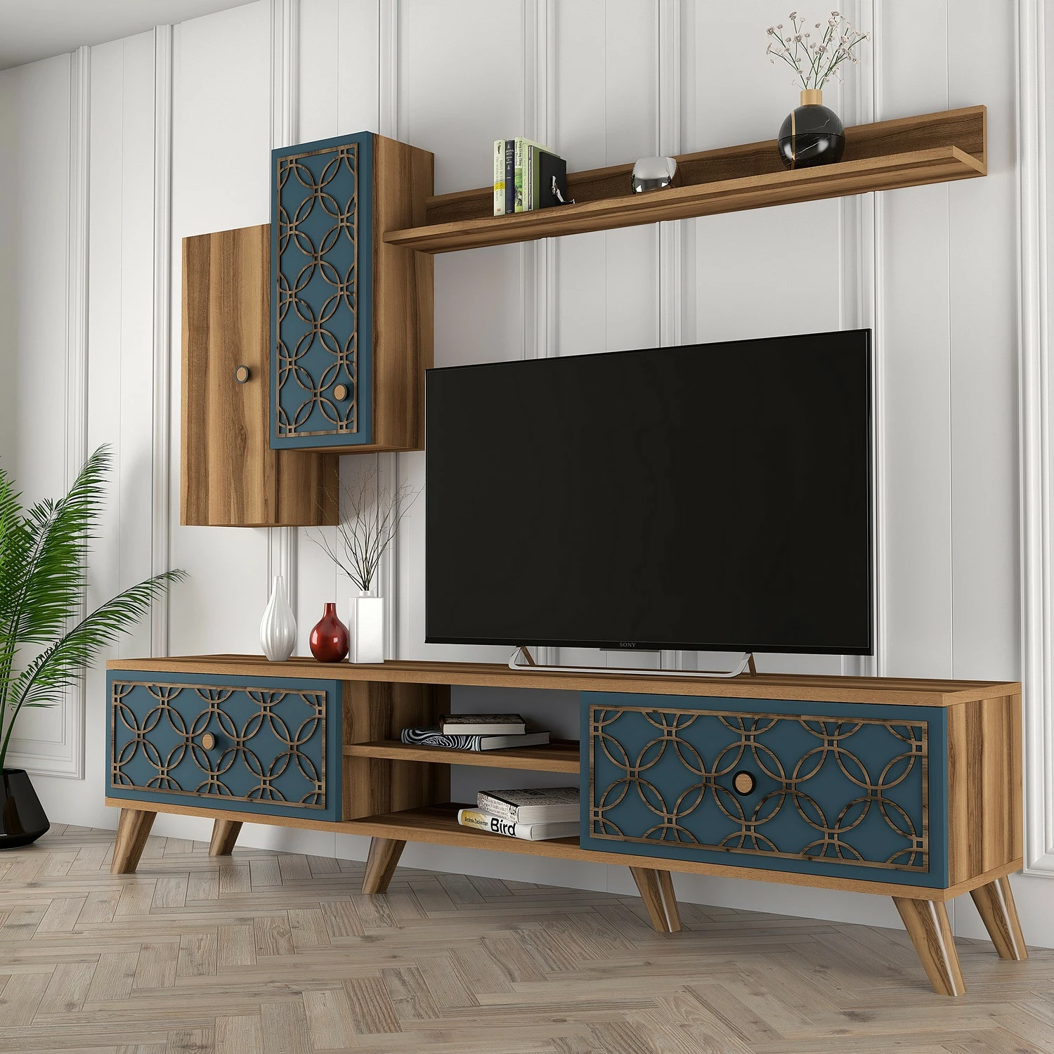 Komodë TV Hanah Home, Class S, ngjyrë arre dhe kalcedoni