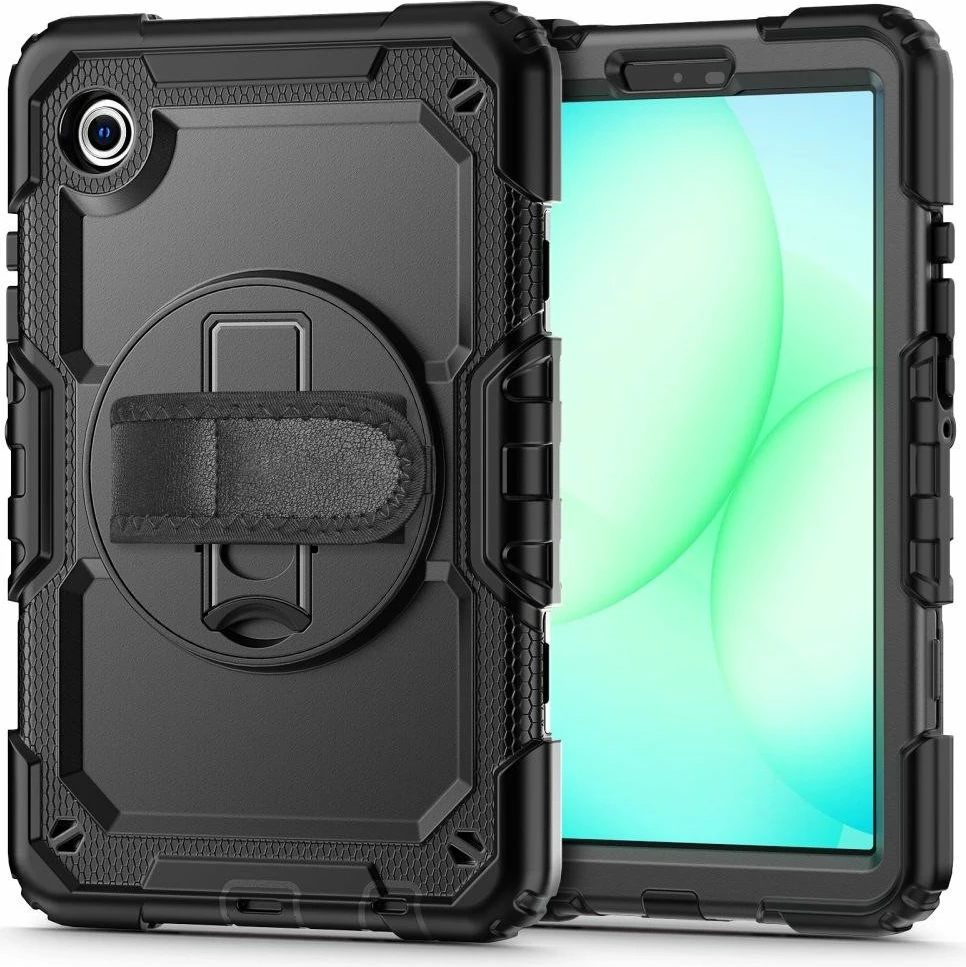 Mbështjellës i fortë për tablet Tech-Protect Solid Samsung Galaxy Tab A9/A11 8.7 (X110/X115/X133/X135), flip, me stand dhe rrip dore, i zi, set me rrip