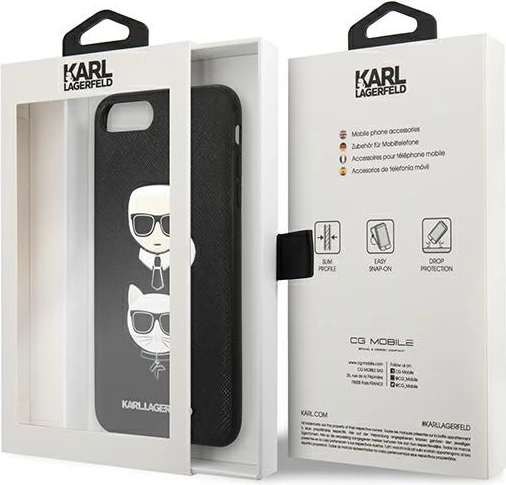 Mbështjellës Karl Lagerfeld Saffiano Karl&Choupette Head për iPhone 7 Plus / iPhone 8 Plus, e zezë