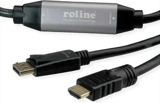 Kabllo HDMI në DisplayPort ROLINE 11.04.5777, 10 m, 4K 60Hz, i zi