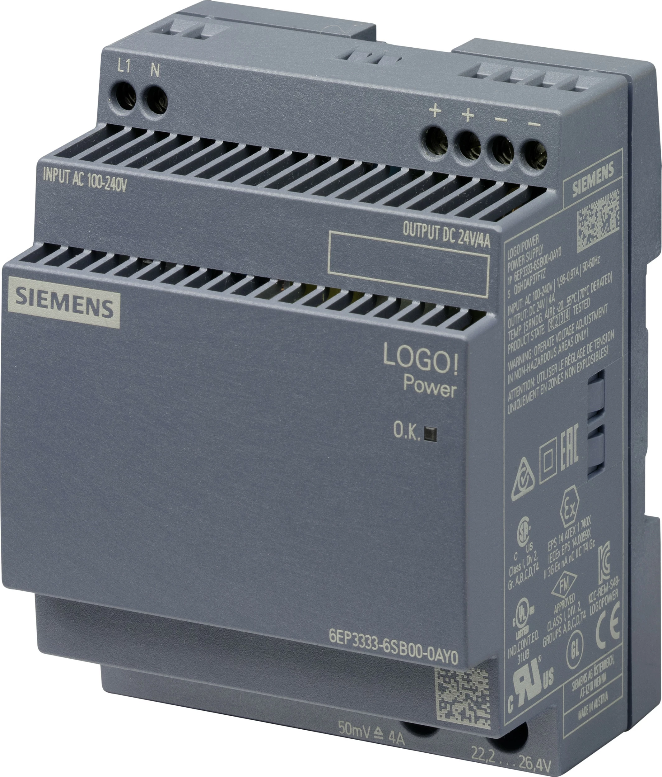Furnizues energjie Siemens LOGO!POWER 6EP33336SB000AY0, 24V 4A, 96W, gri