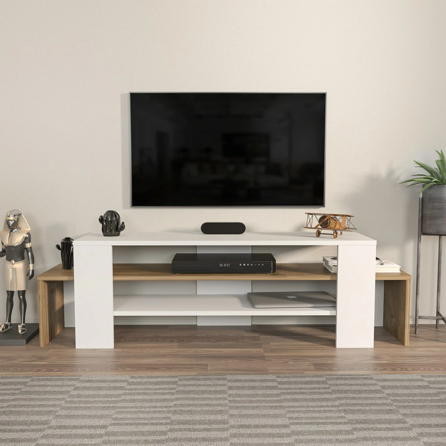 Komodë TV Skye Decor, Lenora, e bardhë dhe arre