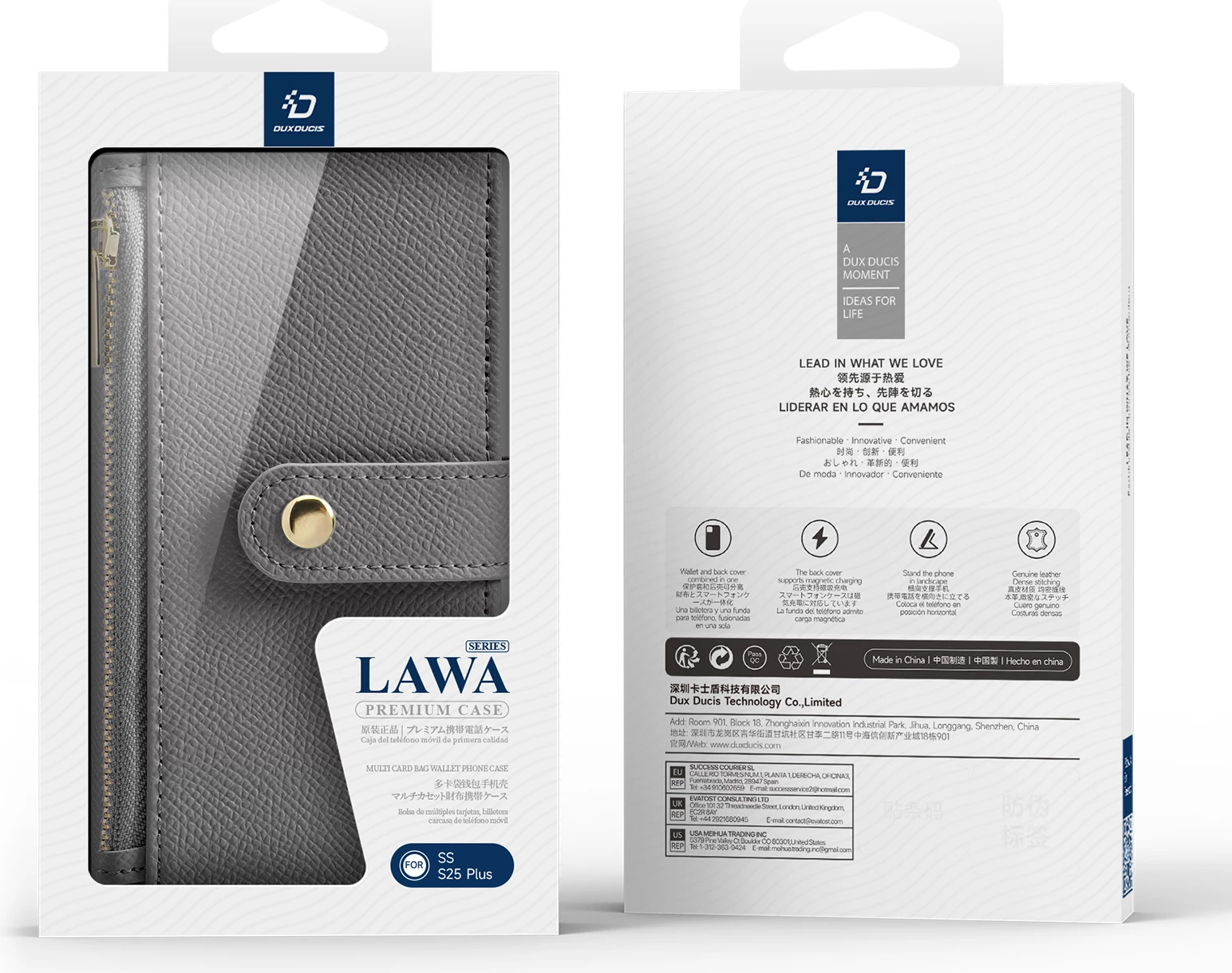 Mbështjellës Dux Ducis Lawa për Samsung Galaxy S25+, lëkurë, me portofol magnetik të ndashëm, Gri