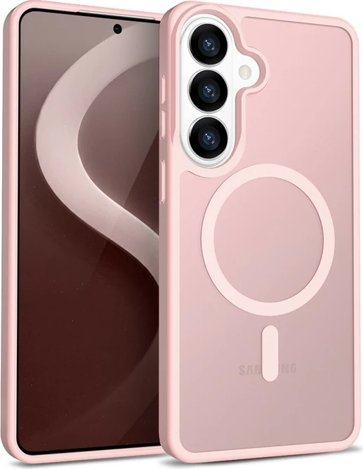 Mbështjellës magnetik hibrid matte CRONG Hybrid Matte Magnetic për Samsung Galaxy S26, kompatibil me MagSafe, rozë