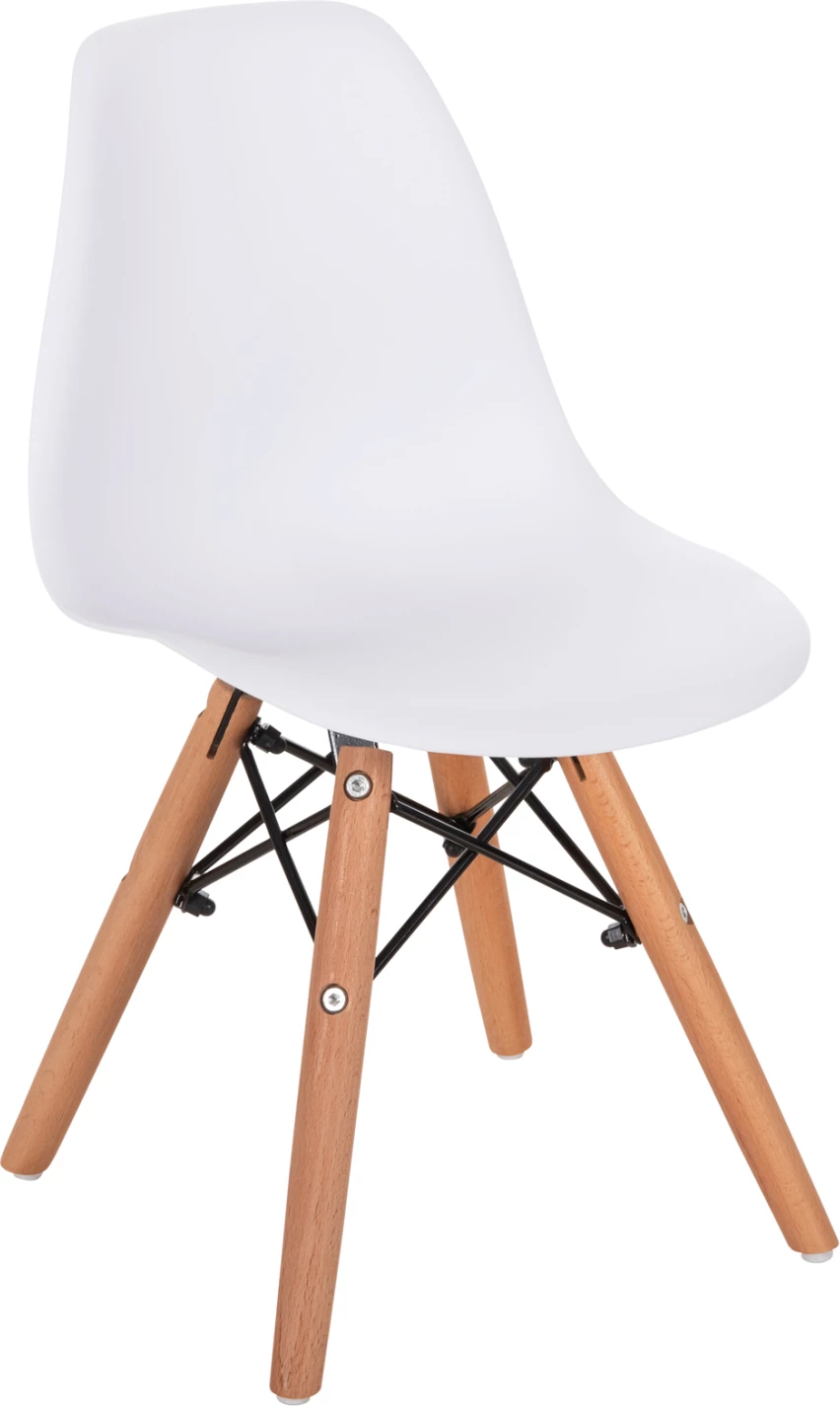 Karrige Twist për fëmijë FH8453.01 me këmbë druri dhe ulëse PP e bardhë 30,5x33x59 cm, set prej 4 copë