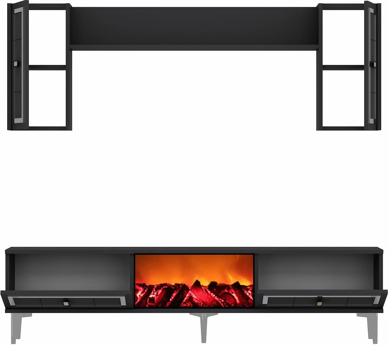 Komodë TV Skye Decor, me oxhak Orion, anthracite dhe argjend