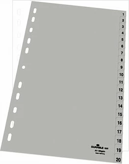 Ndarës numerik A4 Durable 1-20, PP, gri