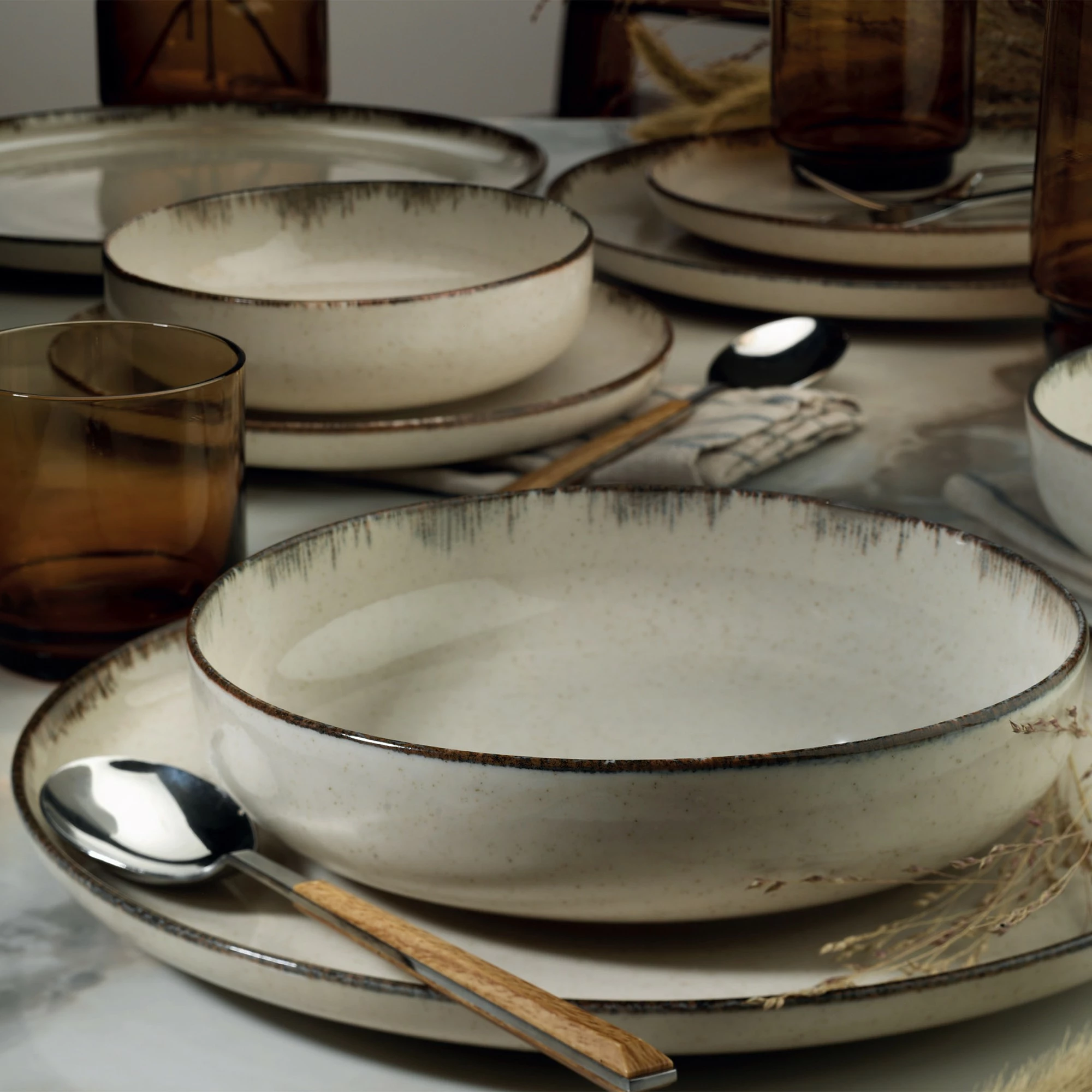Set enësh për drekë (24 copë), Hermia, MOD24Y2730P02, ngjyrë kanellë