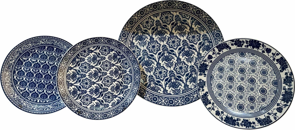 Set pjatash ëmbëlsirash FELICIA, 7 copë, 30x30x3cm, porcelan New Bone, bardhë-blu
