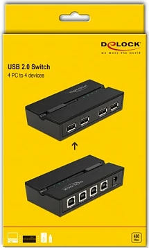Switch USB DeLOCK 11494, 4x USB 2.0, për 4 kompjuterë, 480 Mbps, i zi