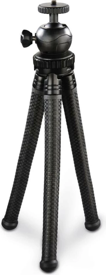 Tripod mini 3-në-1 Hama FlexPro 27 cm, MPN 4605, kokë sferike, montim 1/4", për celular dhe GoPro, e zezë