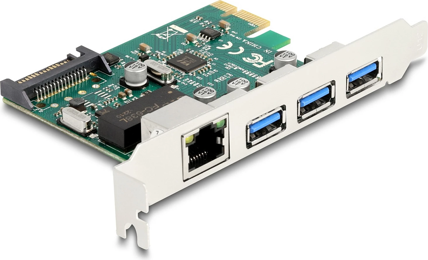 Kartë zgjerimi PCIe DeLOCK, 3x USB 3.2 Gen 1 Type-A + 1x Gigabit LAN, jeshile/gri