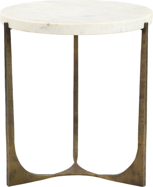 Tavolinë anësore Blanche, mermer i bardhë, metal ngjyrë bronzi antik, 55x55x61cm
