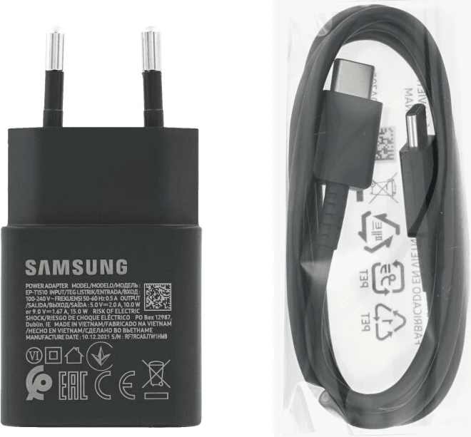 Karikues shtëpie Samsung EP-T1510XBE 15W PD Fast Charge + kabllo EP-DA705BBE Type-C, zi, bulk