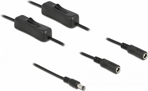 Kabllo furnizimi DC DeLOCK 5.5x2.1 mm mashkull në 2x DC femër me switch, 1 m, e zezë