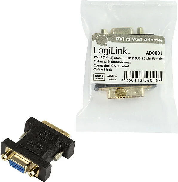 Adapter DVI-I në VGA LogiLink, 1080p, i zi