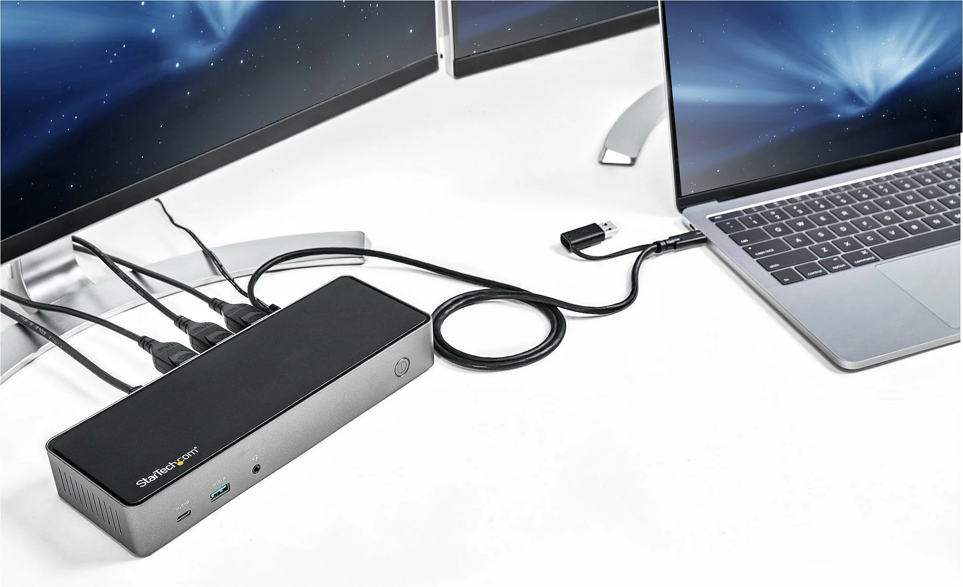 Docking station StarTech USB-C & USB-A Dock, Triple Monitor 4K 60Hz, 85W Power Delivery, 6x USB, GbE, e zezë/argjendtë