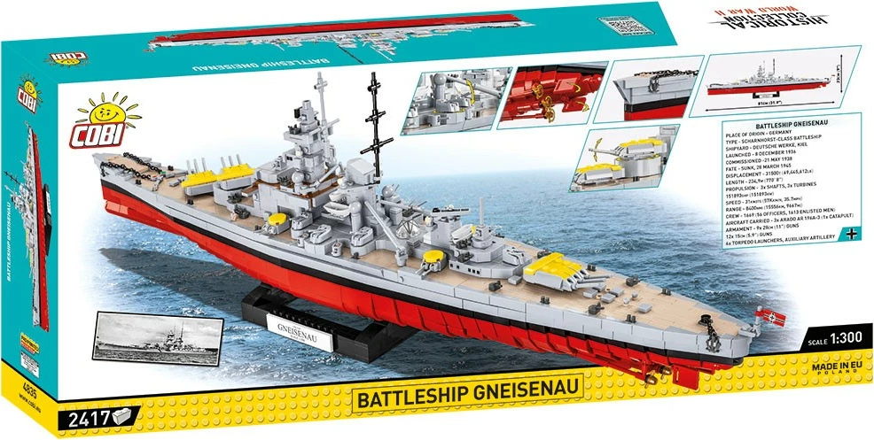 Set ndërtimi Cobi Klocki Battleship Gneisenau, 2417 pjesë, Historical Collection, gri/e kuqe