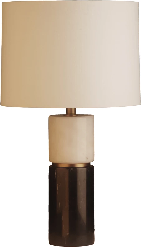 Lampë tavoline Tenley, mermer i zi dhe i bardhë, detaje ari, abazhur prej liri, 38x38x62cm