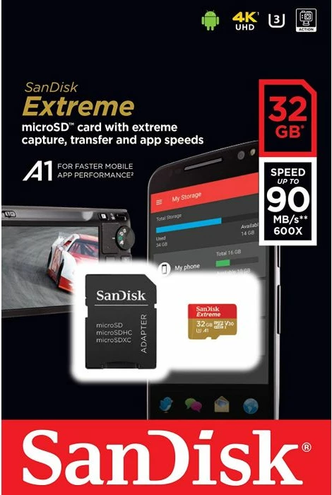 Kartelë memorie microSDHC SanDisk Extreme 32GB A1 CL10 V30 UHS-I U3 100MB/s + adapter SD