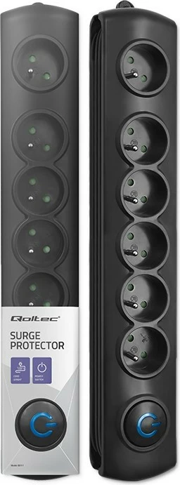 Kasë Qoltec 50111 me 6 dalje, 1.8m, e zezë