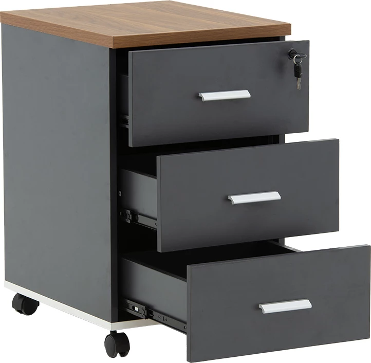 Komodinë me rrota Oscar 3 sirtarë, ngjyrë arre-karbon, 40x48x63cm