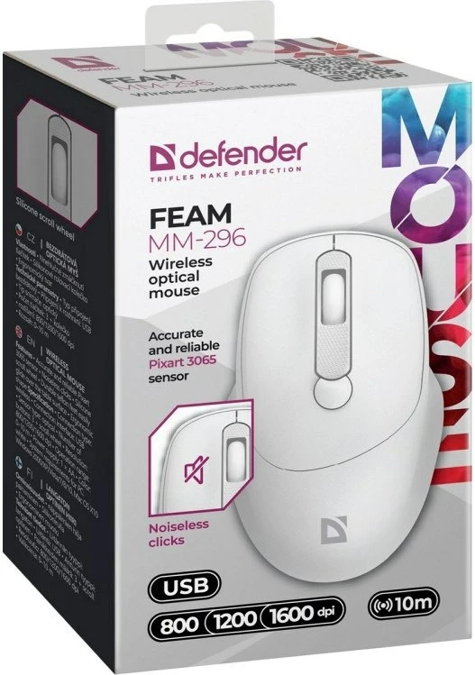 Maus Defender FEAM MM-296 RF Silent, i bardhë