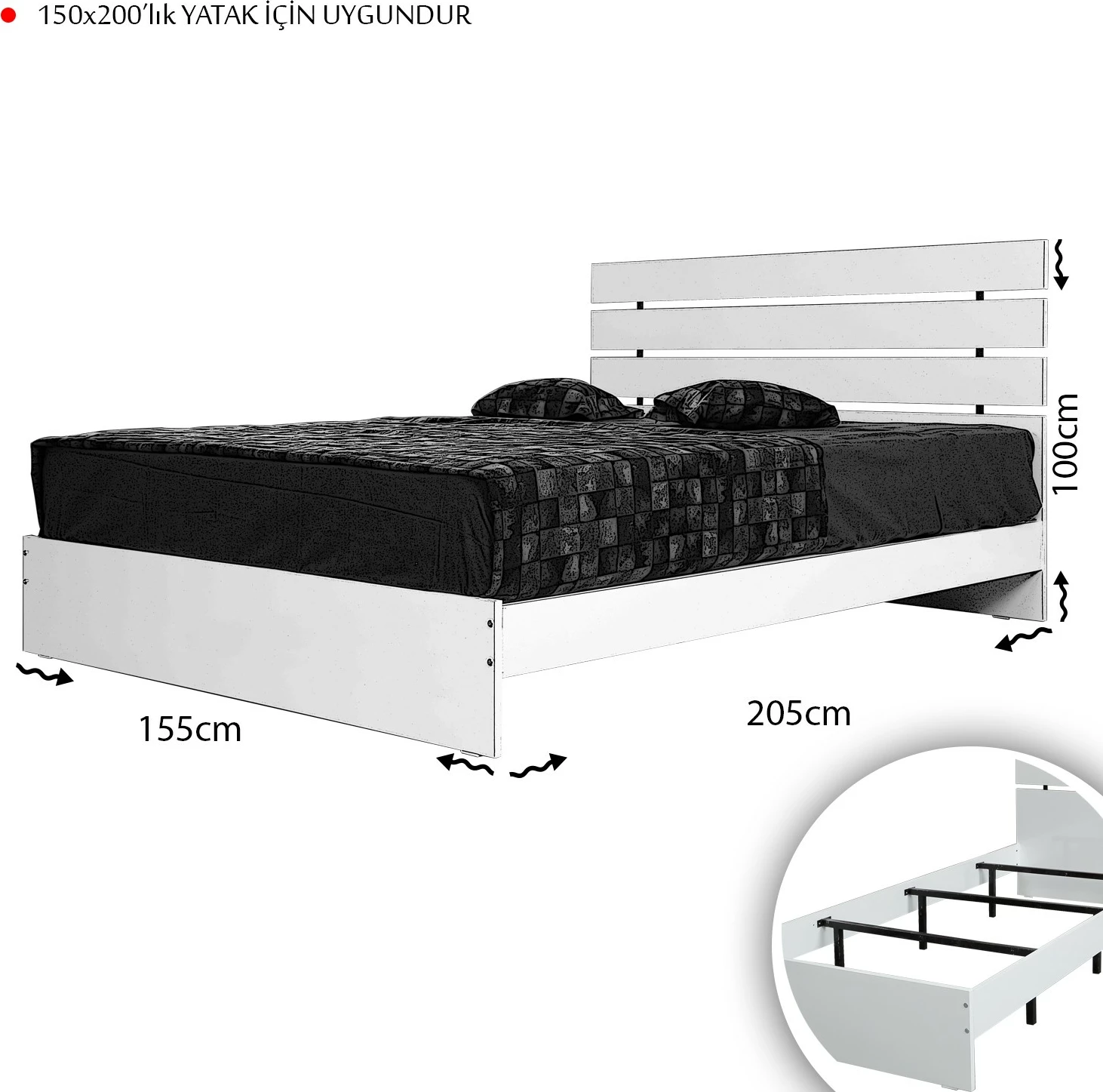 Krevat dopio Hanah Home, Fuga 150, ngjyrë e bardhë shkëlqyese