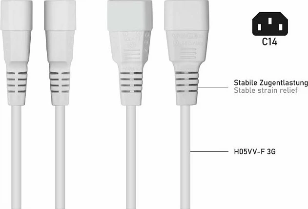 Kabllo zgjatëse rryme Kabelmeister C14 në C13, 0.5m, e bardhë